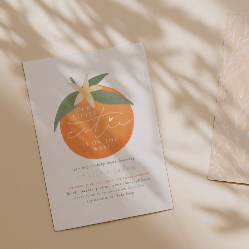 Shiny Little Cutie Orange Couples Baby Shower Foil Invitation