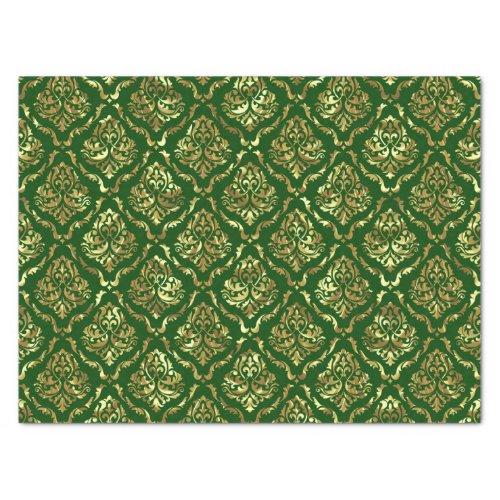 Shiny Looking Gold Floral Damask On Green Tissue Paper