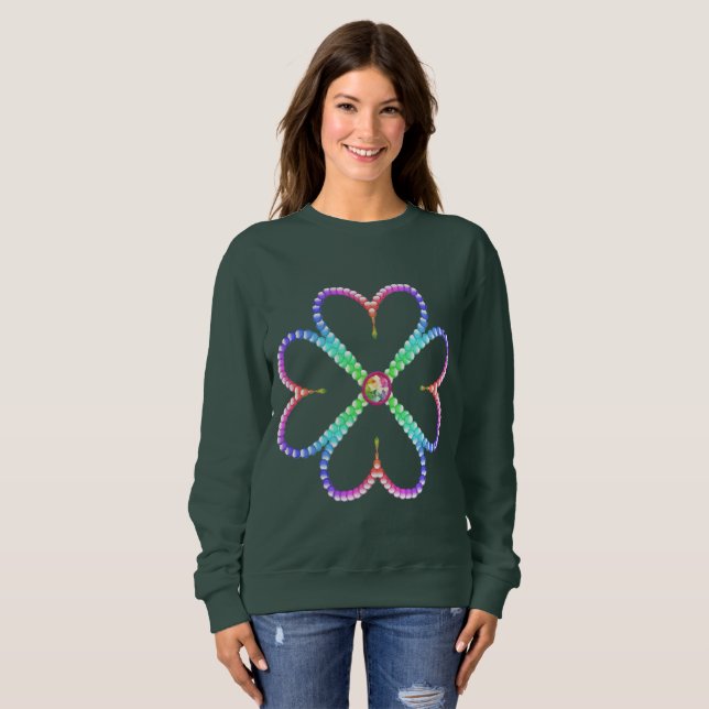Shiny lucky four-leaf clover sweatshirt (Front Full)