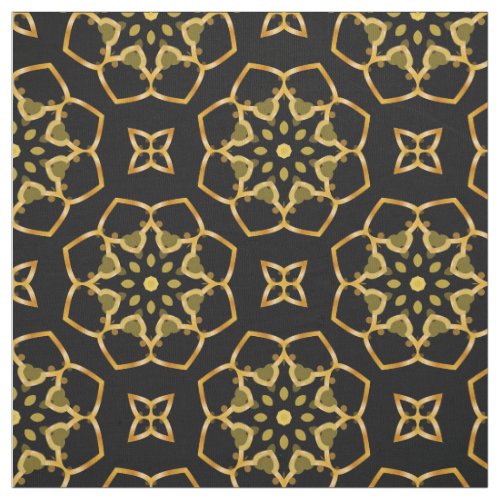 Shiny Luxurious Gold and Black Moroccan Mosaic Fabric