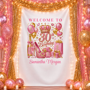 Shiny Magenta Pink Glitter 30th Birthday Party Tapestry