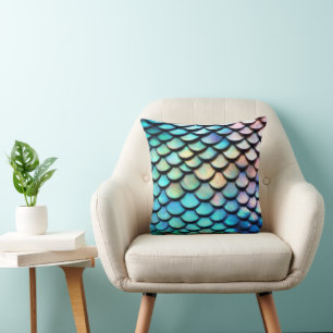 Shiny magic mermaid fish scale throw pillow
