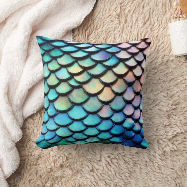 Shiny magic mermaid fish scale throw pillow (Blanket)
