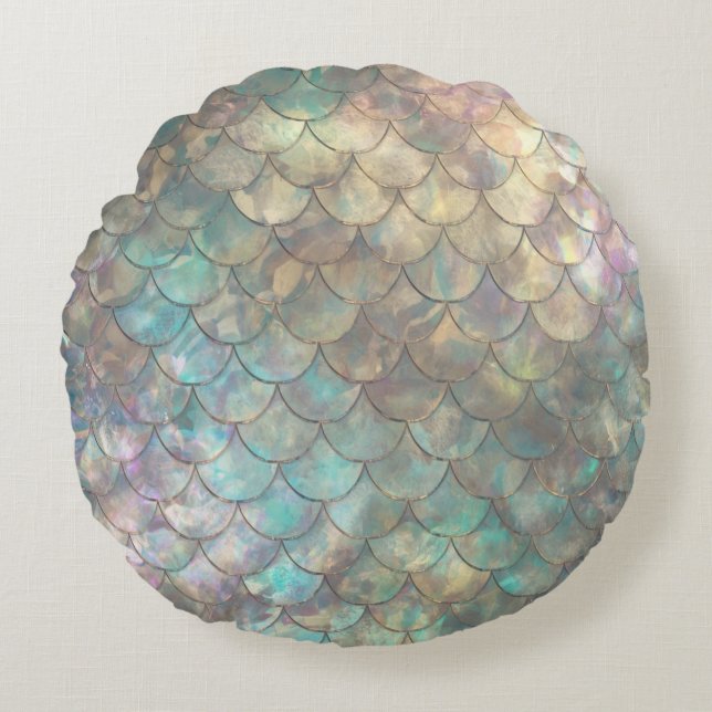 Shiny Mermaid Print Round Pillow (Front)