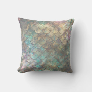 Shiny Mermaid Print Throw Pillow