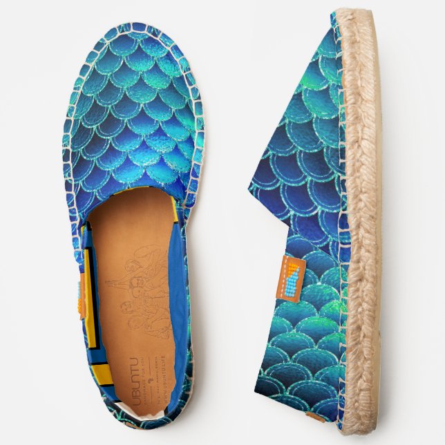 Shiny Mermaid Scales Glitter Teal/Blue ID598 Espadrilles (Side)