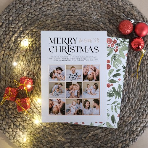 Shiny Merry Moments  Modern Christmas 9 Photo Foil Holiday Card
