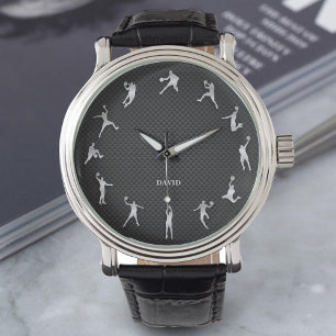 Shiny Metal Silver Basketball Player Monogram Watch