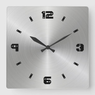 Shiny Metal Texture, Numbers With Screw Heads Square Wall Clock