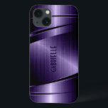 Shiny Metallic Dark Blue Brushed Aluminum Look iPhone 13 Case<br><div class="desc">Shiny dark blue tones metallic design brushed aluminum look. Custom and optional monogram. Cool masculine design. Available on other products</div>