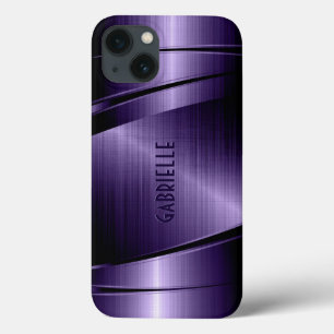 Shiny Metallic Dark Blue Brushed Aluminum Look iPhone 13 Case