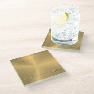 Shiny metallic faux gold background glass coaster