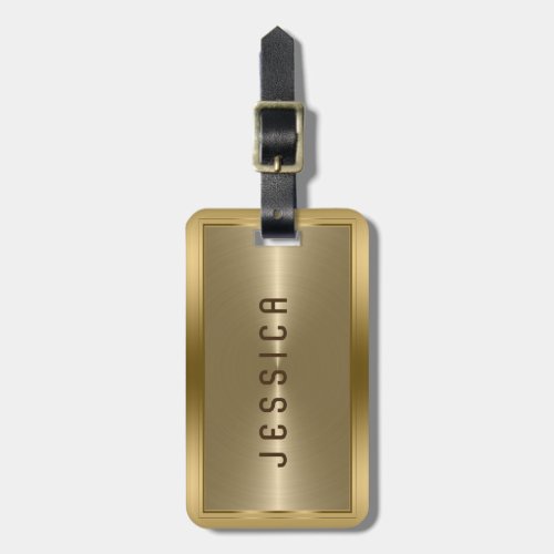 Shiny Metallic Faux Gold Stainless Steel Look Luggage Tag