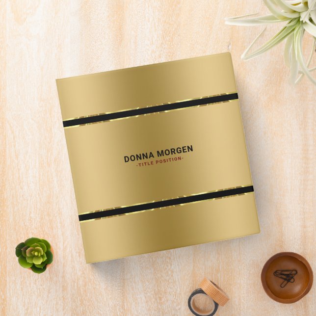 Shiny Metallic Gold Black stripes 3 Ring Binder (In Situ)