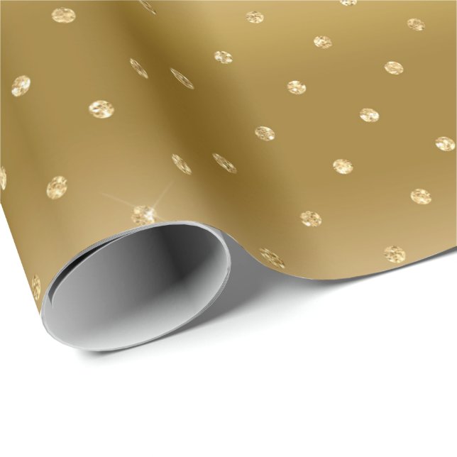 Shiny Metallic Gold Polka Dots Gift Wrapping Paper (Roll Corner)