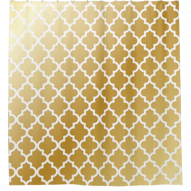 Shiny Metallic Gold Quatrefoil Pattern Shower Curtain (Front)