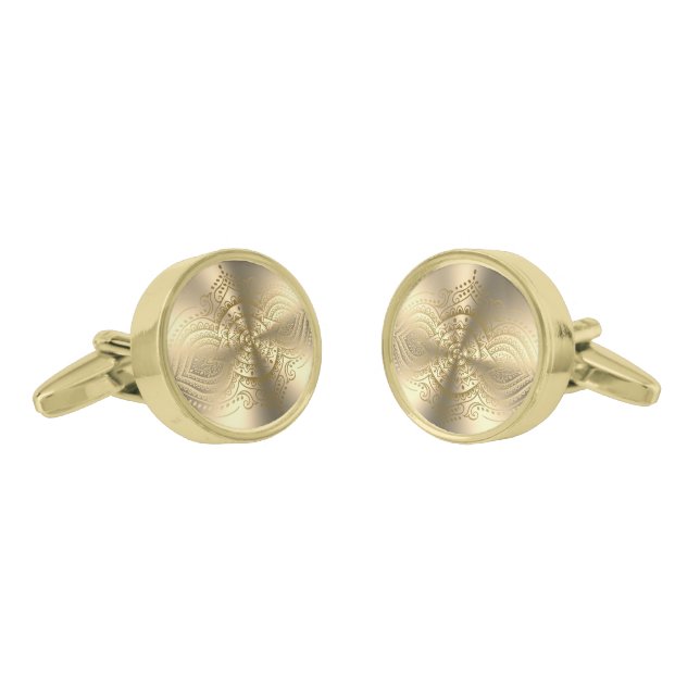 Shiny Metallic Gold Stainless Steel Look Gold Cufflinks (Angled)