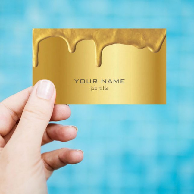 Shiny Metallic Gold with Drips Fancy Business Card (Creator Uploaded)
