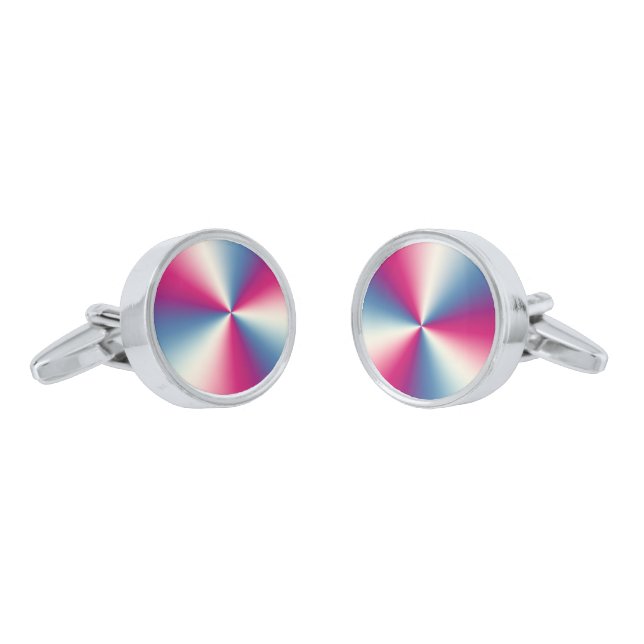 Shiny Metallic Multicolor Stainless Steel Silver Cufflinks (Angled)