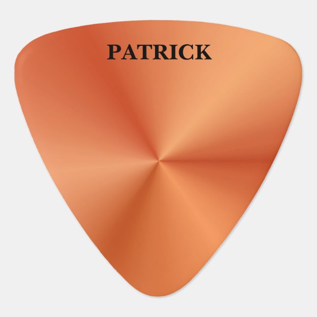 Shiny Metallic Orange Texture Black Monogram Guitar Pick (Front)