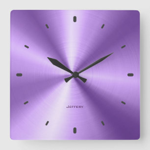 Shiny Metallic Purple Design-Stainless Steel Look Square Wall Clock