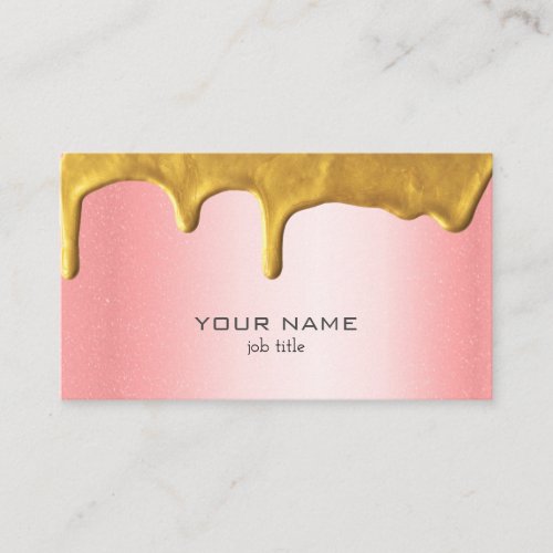 Shiny Metallic Rose Pink Gold Drips Fancy Business Card