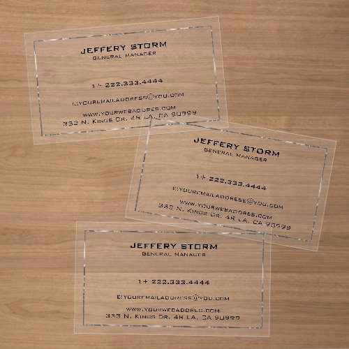 Shiny Metallic Silver Border Clear Business Cards