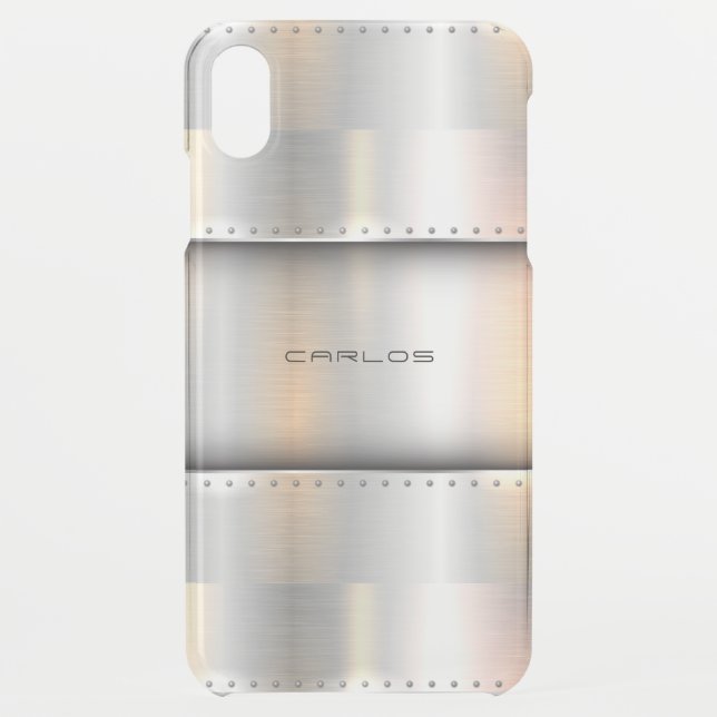 Shiny metallic silver geometric design uncommon iPhone case (Back)