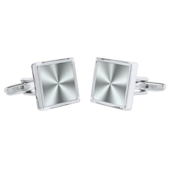 Shiny Metallic Silver-Gray Stainless Steel Silver Cufflinks (Angled)