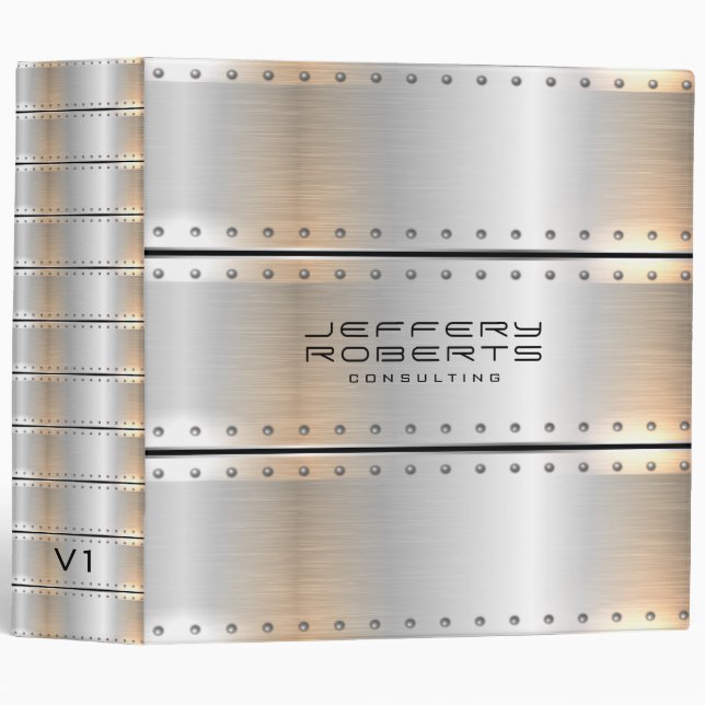 Shiny Metallic Silver-Gray Stripes 3 Ring Binder (Front/Spine)