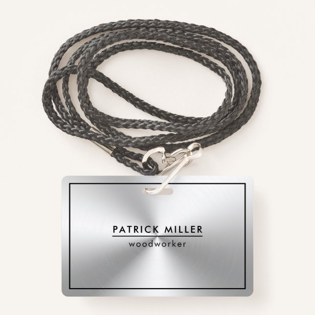 Shiny Metallic Silver Texture Black Accents Badge (Front with Lanyard)
