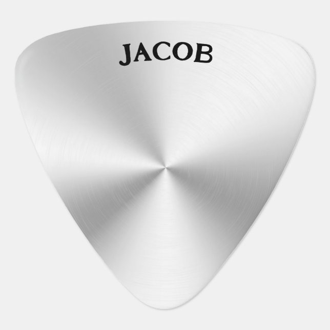 Shiny Metallic Silver Texture Black Monogram Guitar Pick (Front)