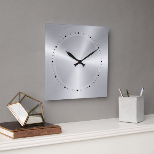 Shiny Metallic Silver Texture-Stainless Steel Look Square Wall Clock