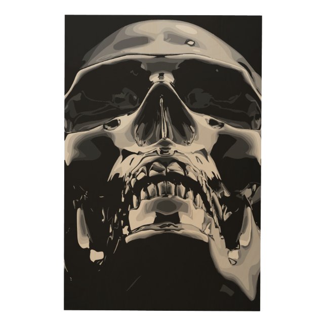 Shiny Metallic Skull Artwork Wood Wall Art (Front)