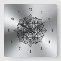 Shiny Metallic Stainless Steel & Black Mandala