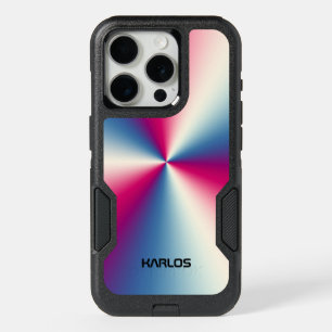 Shiny Metallic Stainless Steel Red Blue & Gray iPhone 15 Pro Case