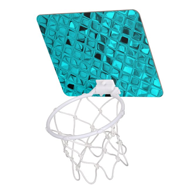 Shiny Metallic Teal Diamond Faux Serpentine Mini Basketball Hoop (Above)