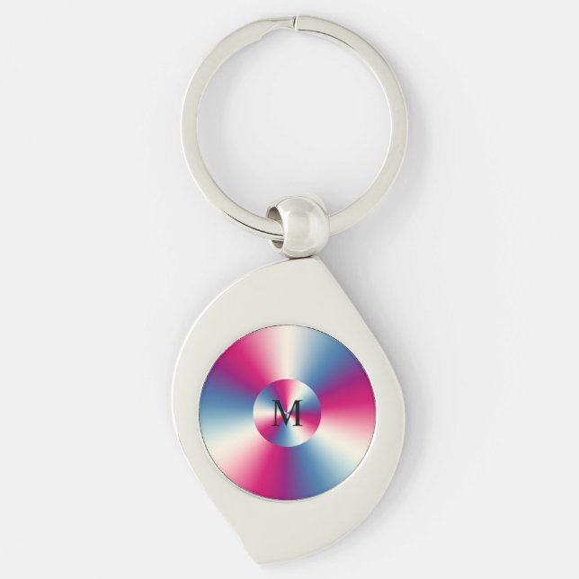 Shiny metallic texture monogram keychain (Front)
