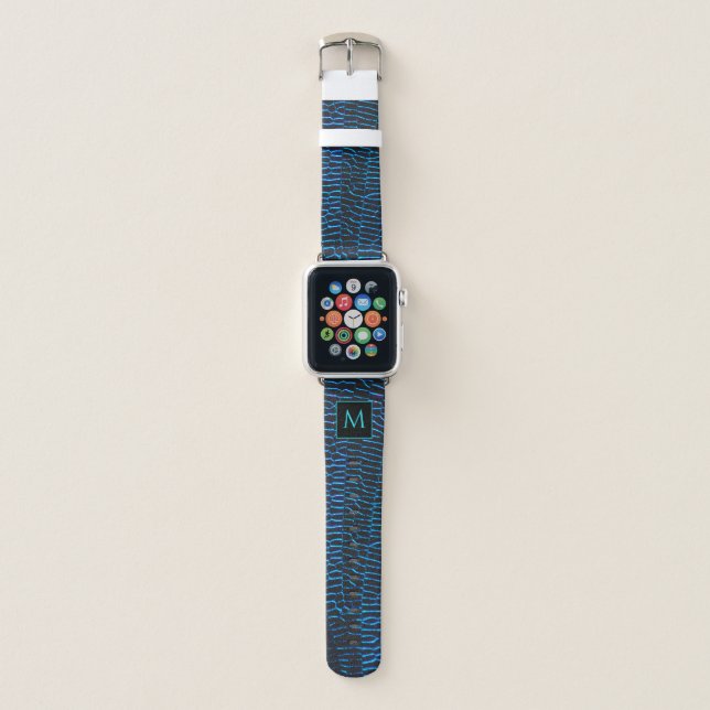 Shiny metallic vibrant blue abstract Monogram Apple Watch Band (Front)