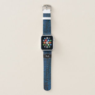 Shiny metallic vibrant blue abstract Monogram Apple Watch Band