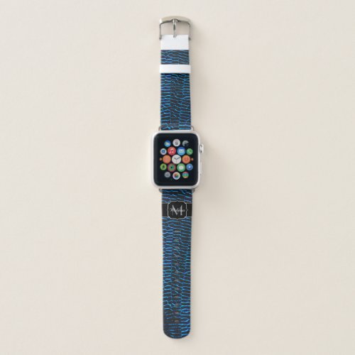 Shiny metallic vibrant blue abstract Monogram Apple Watch Band