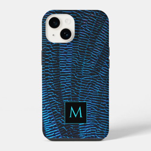 Shiny metallic vibrant blue abstract Monogram iPhone 14 Case