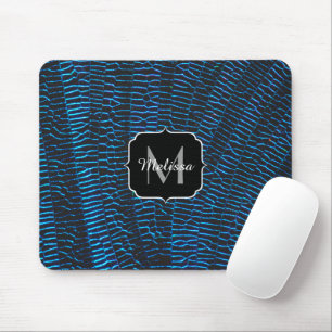 Shiny metallic vibrant blue abstract Monogram Mouse Pad