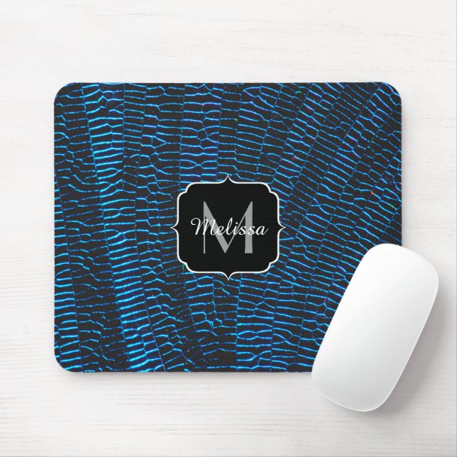 Shiny metallic vibrant blue abstract Monogram Mouse Pad (With Mouse)