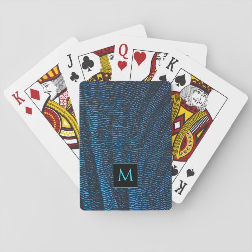 Shiny metallic vibrant blue abstract Monogram Playing Cards