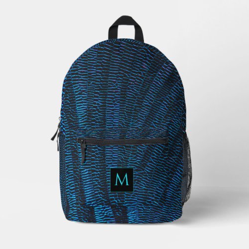 Shiny metallic vibrant blue abstract Monogram Printed Backpack