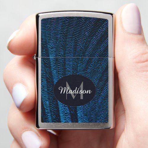 Shiny metallic vibrant blue abstract Monogram Zippo Lighter