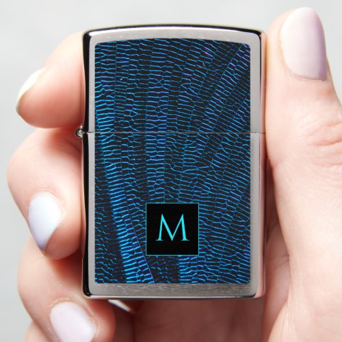 Shiny metallic vibrant blue abstract Monogram Zippo Lighter