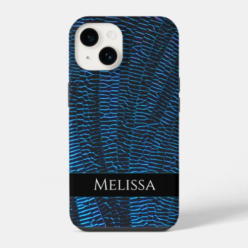 Shiny metallic vibrant blue abstract Your Name iPhone 14 Case