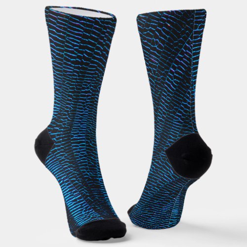 Shiny metallic vibrant neon blue abstract pattern  socks